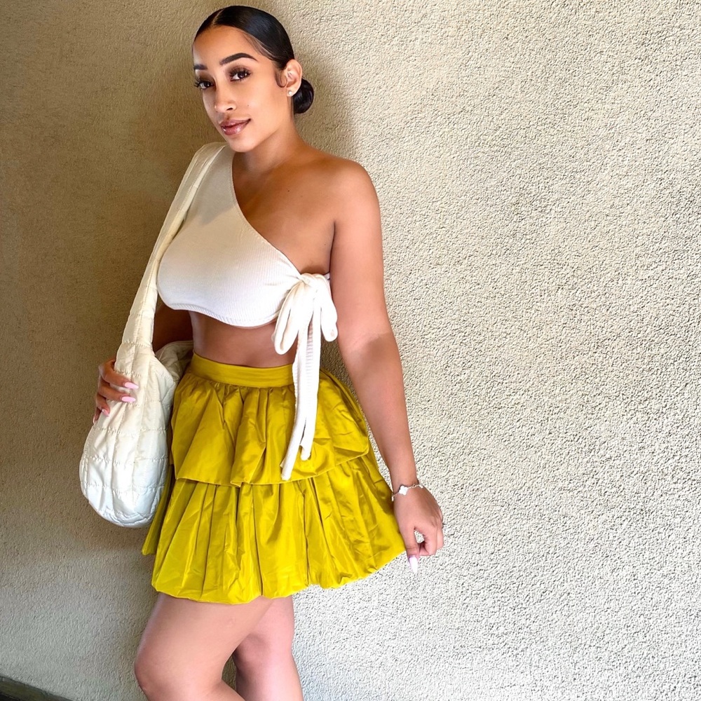 Chartreuse (yellow-green) mini skirt